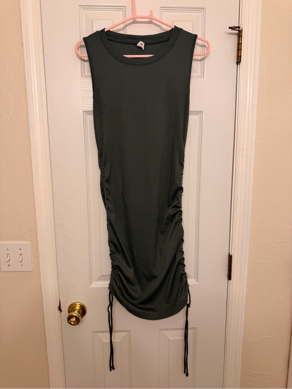 Wishlist Ribbed Ruched Drawstring Bodycon Mini Dress Size M - Picture 2 of 5